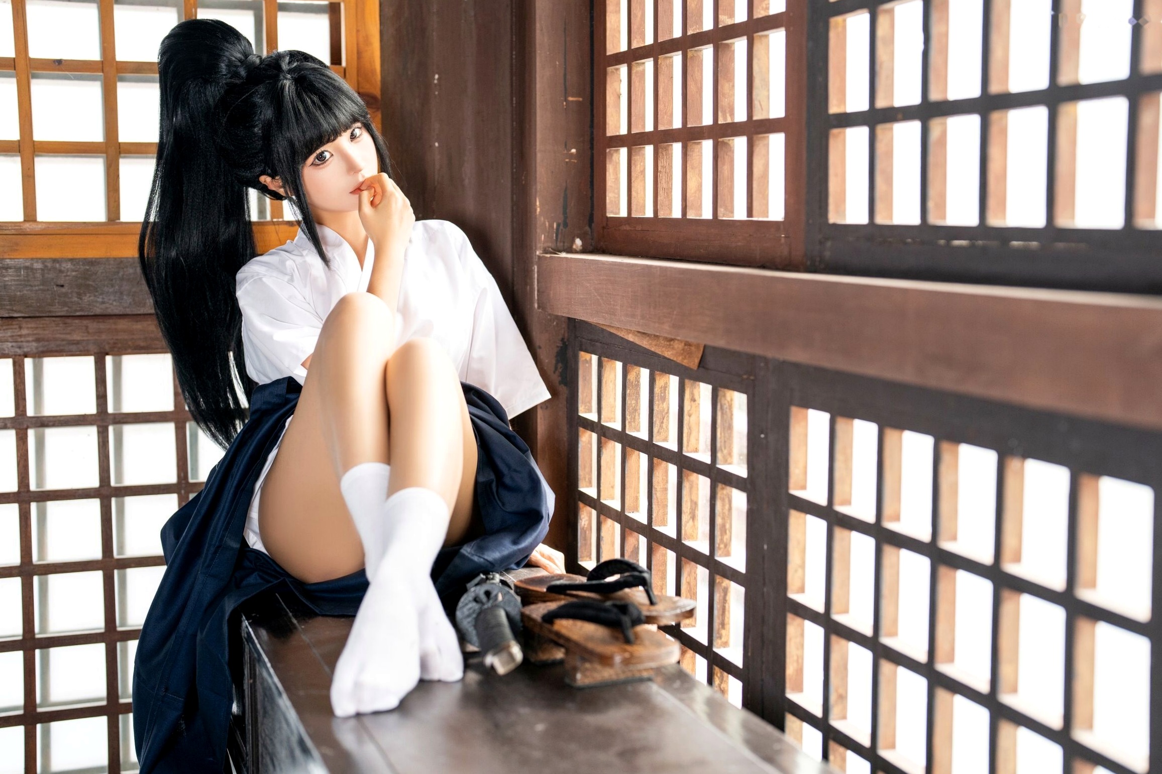 蠢沫沫-四月T2订阅2《武》：日系唯美武士刀剑道少女角色扮演，英气和服私房写真