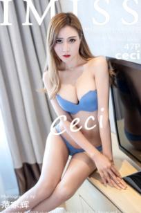 IMiss爱蜜社Ceci私房写真：蓝色内衣简约清新，黑色低胸蕾丝连衣裙尽显成熟性感好身材